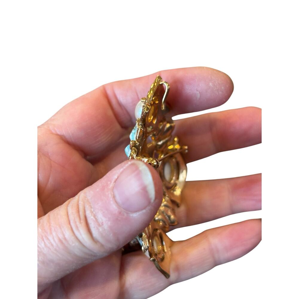 Turquoise Pearl Maltese Cross Brooch Pendant Sarah Coventry Gold Tone Pin - Picture 3 of 11
